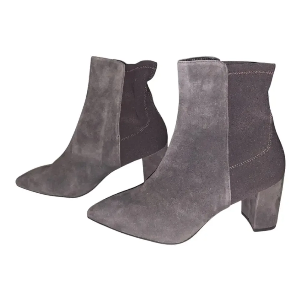 Stuart Weitzman Lonnie 75 Suede Booties, Slate Gray US 5.5 MSRP $575 New